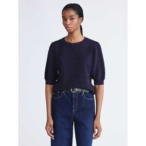 Free Assembly Women’s Textured Sweater Tee with Puff Sleeves, Size M, Classic